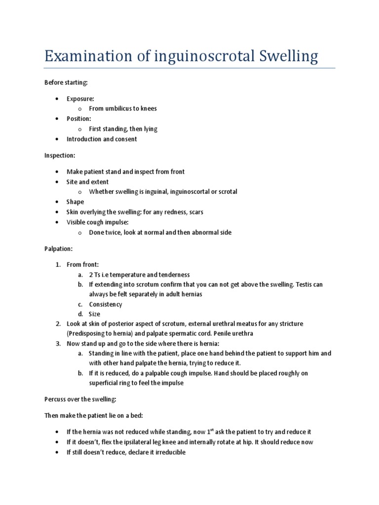 Examination of Inguinoscrotal Swelling PDF Testicle Clinical Medicine
