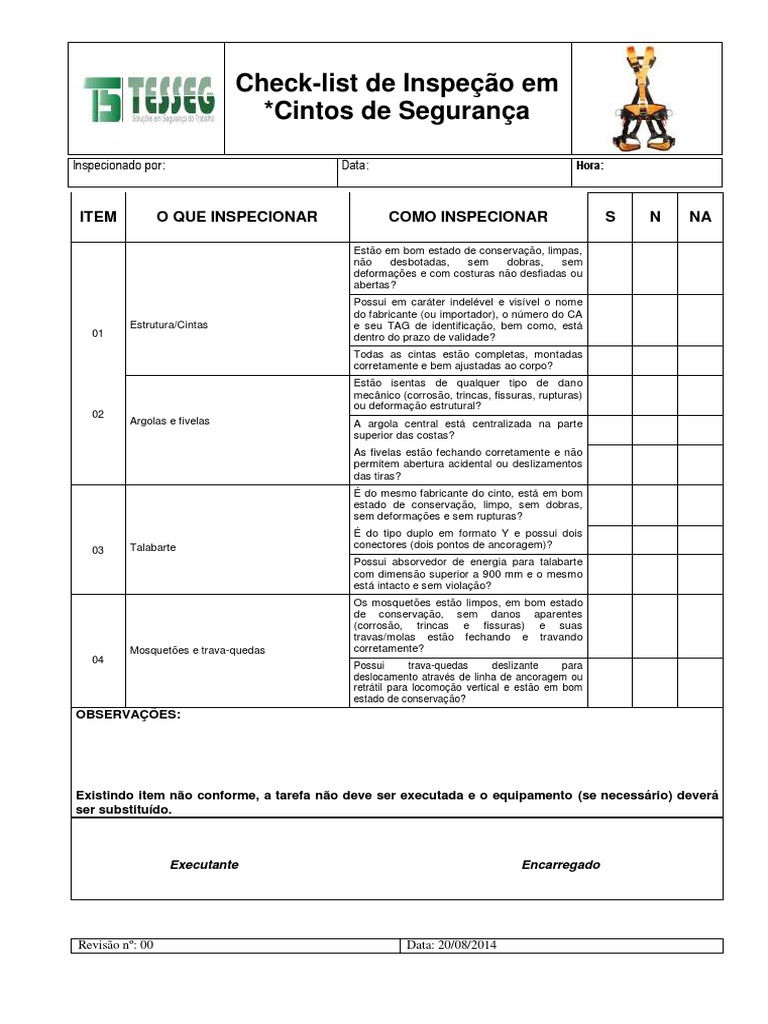 Check-list de Inspeção de Cintos de Segurança | PDF