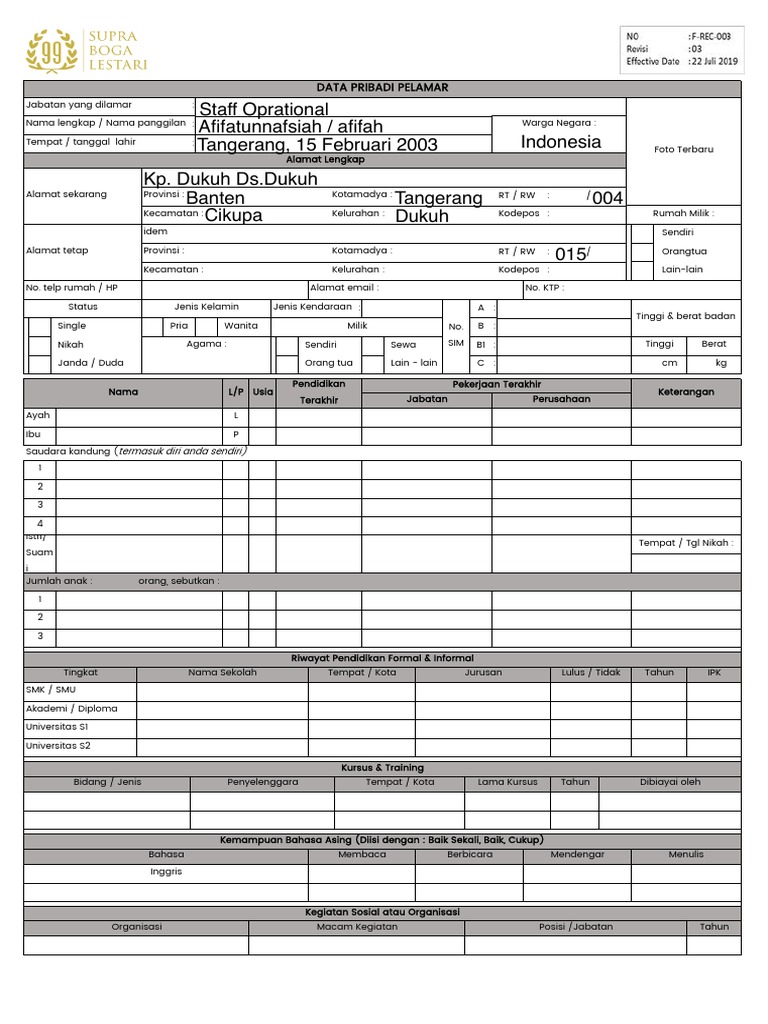Form Data Diri PDF