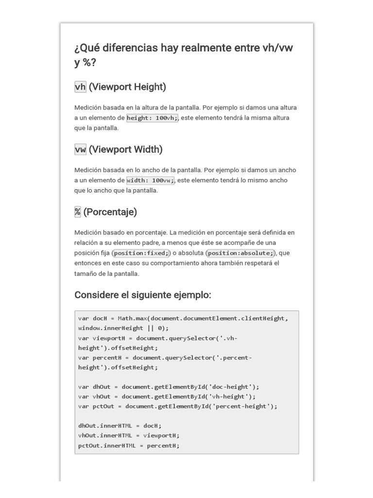 Diferencias entre vh, vw y % en CSS | PDF | Informática