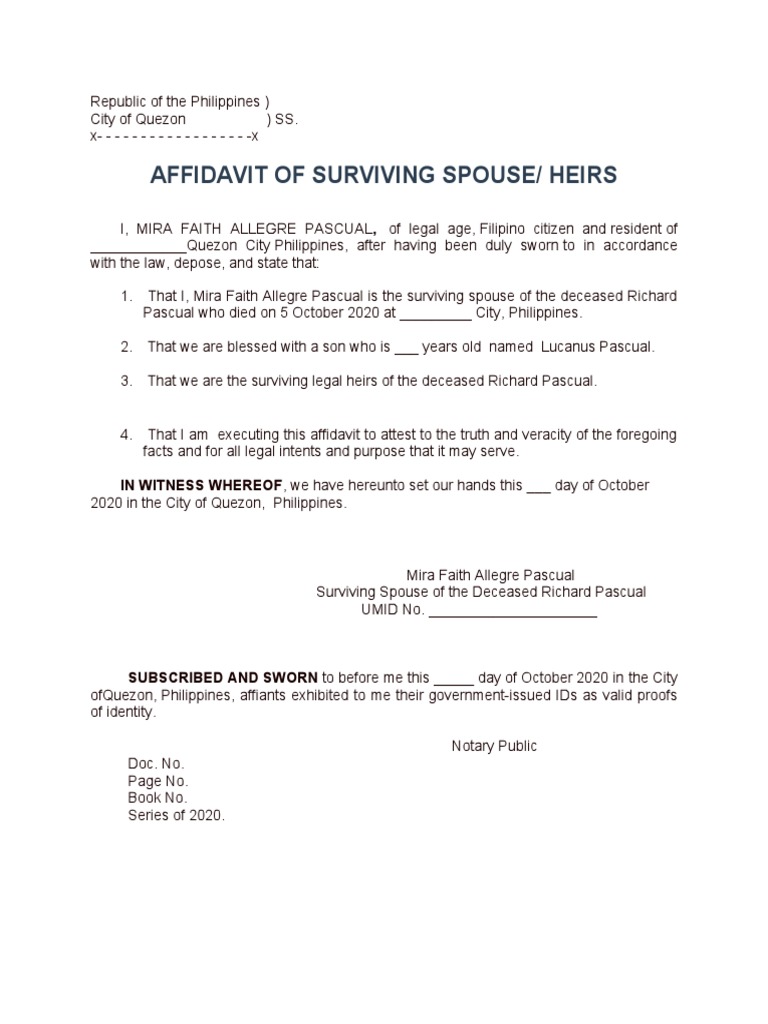 affidavit of surviving spouseheirs PDF