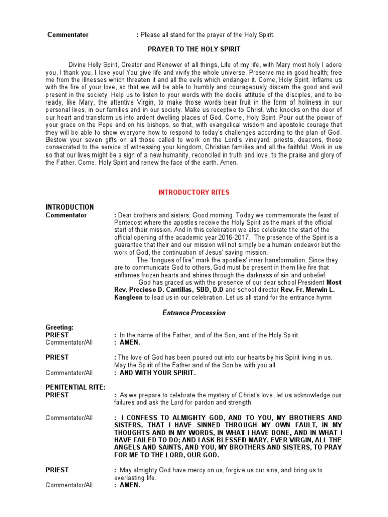 Holy spirit mass commentator guide pdf mass liturgy eucharist