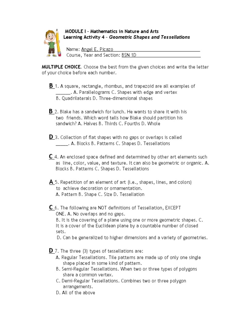 MODULE I - Learning Activity 4 - Geometric Shapes and Tessellations ...