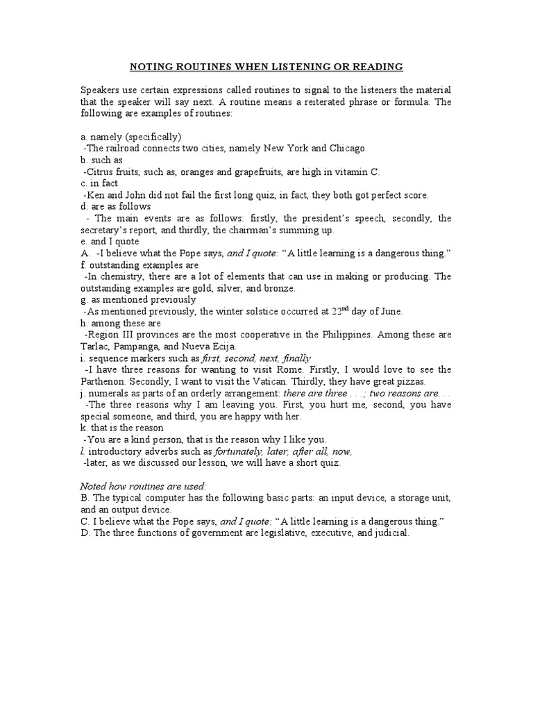 Routines for Effective Listening and Reading | PDF