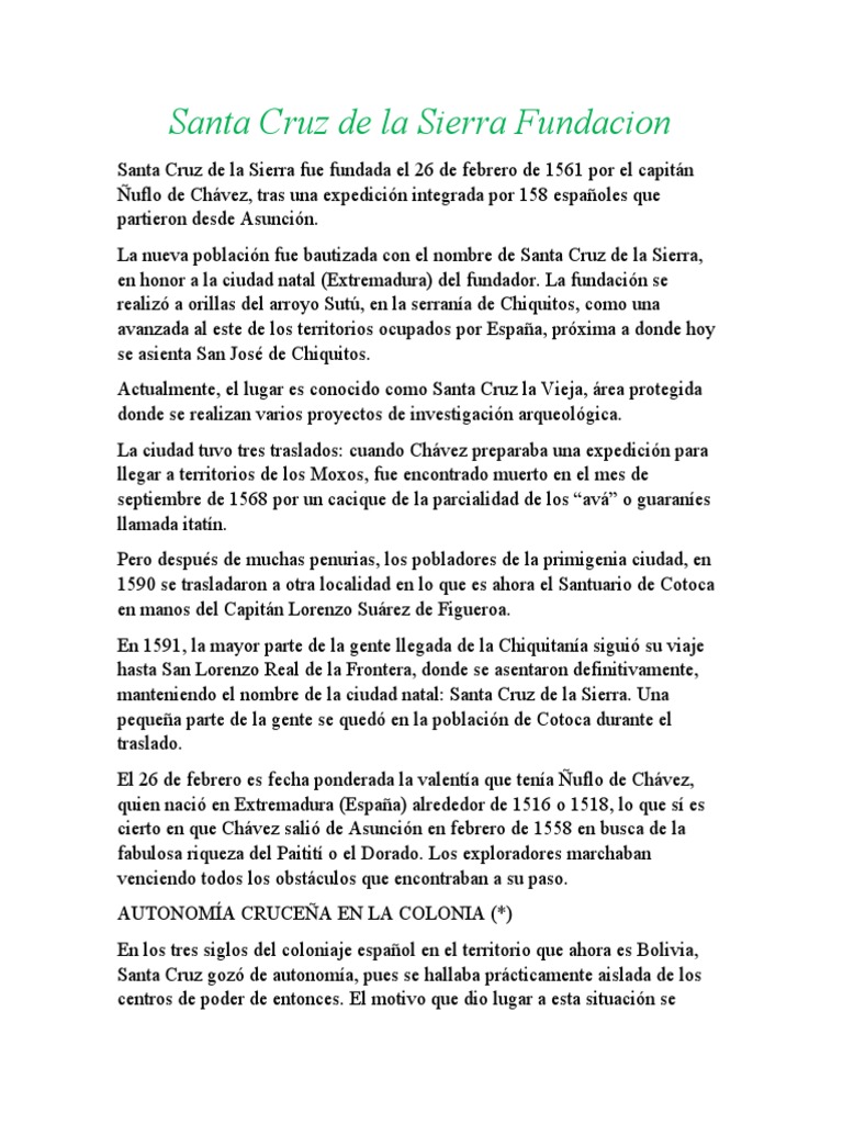 Fundación de Santa Cruz de la Sierra | PDF | Bolivia | America latina