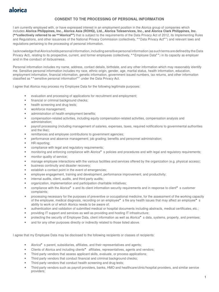 DPA Employee Consent Form ( Signed ) PDF Employment Audit