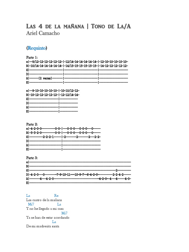 Las 4 de La Mañana (Requinto y Acordes) PDF