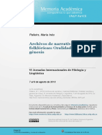 4 Archivos de Narrativa y Matrices Folklóricas Oralidad, Escritura y Génesis