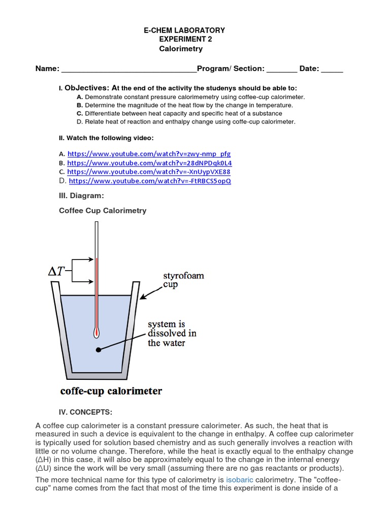 Experiment 2 Calorimetry PDF Heat Calorimetry