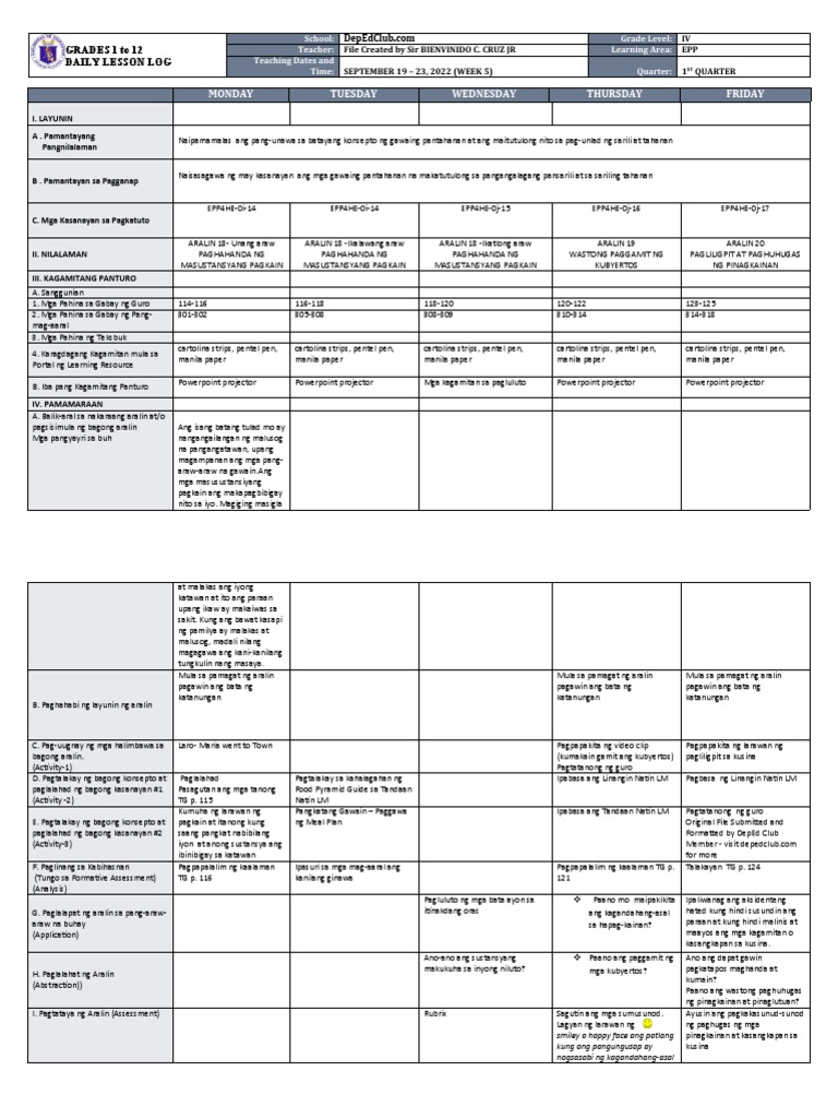 DLL - Epp 4 - Q1 - W5 | PDF
