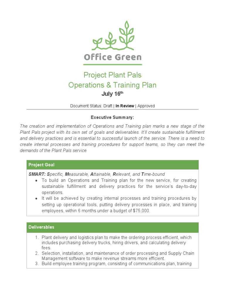 Plant Pals Operations & Training Plan | PDF | Goal | Employment