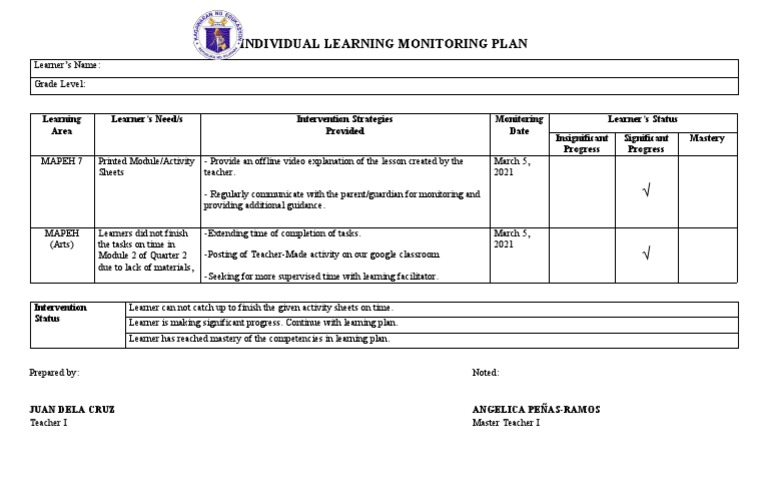 Individual Learning Monitoring Plan ILMP PDF