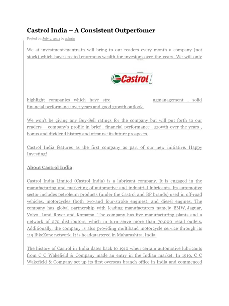 Castrol India PDF Dividend Profit (Accounting)