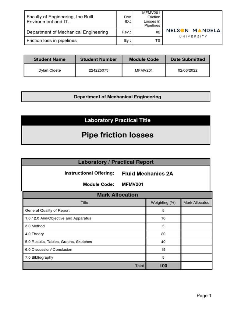 Friction Losses in Pipeline Systems | PDF | Reynolds Number | Fluid ...