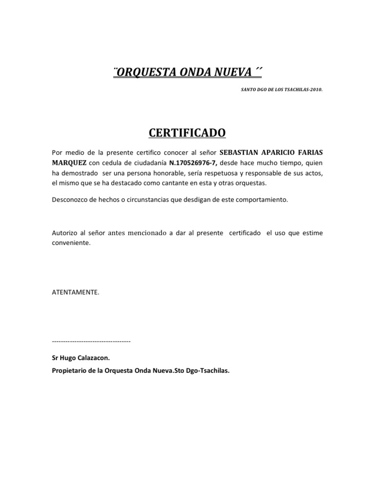 CERTIFICADOS DE HONORABILIDAD.