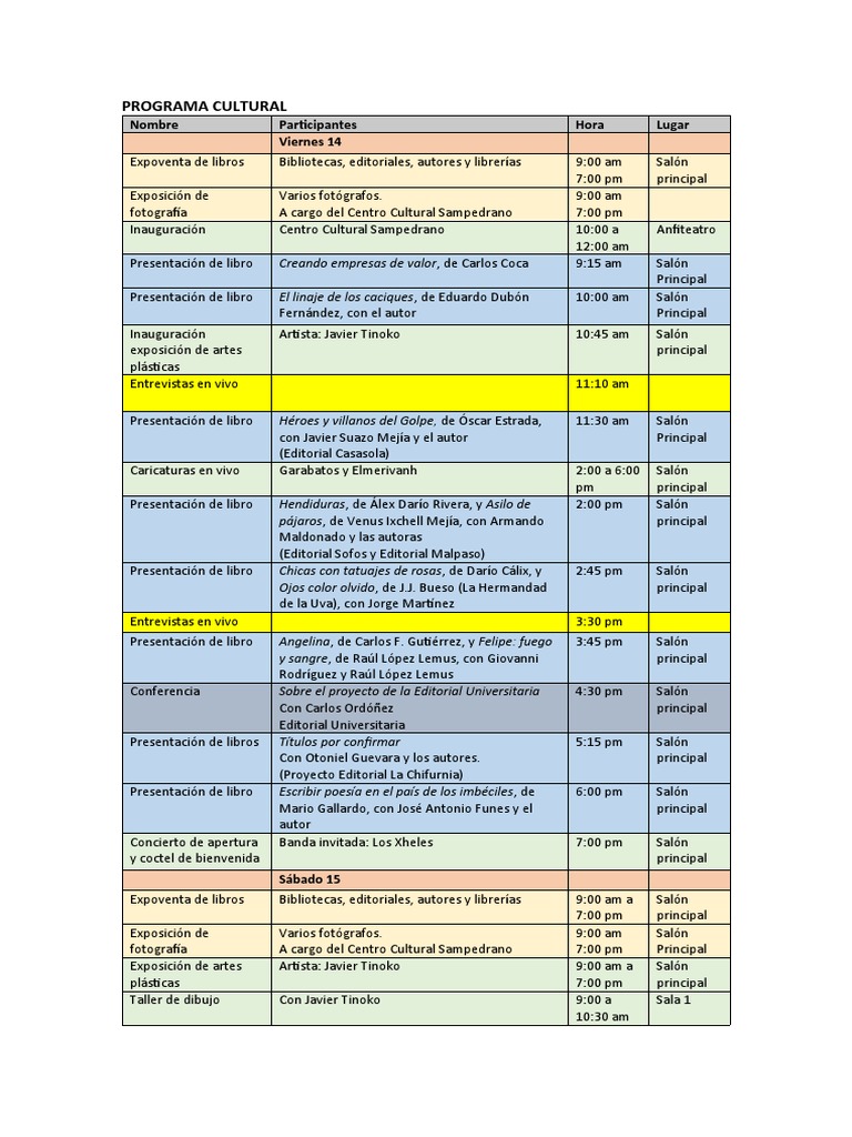 Programa Cultural: Libros y Arte 2023 | PDF