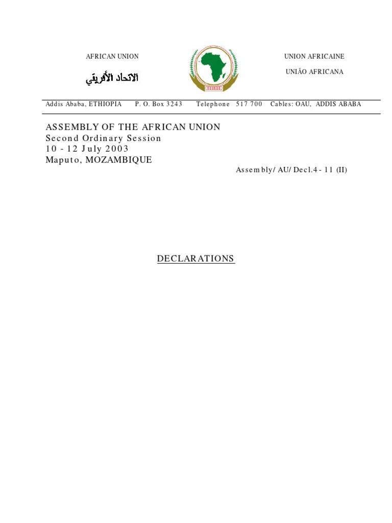 Maputo Declaration on Agriculture 2003 | PDF | African Union | Economies