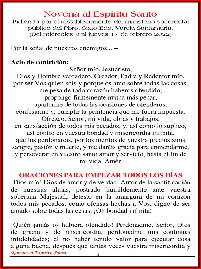 Novena Al Espíritu Santo | PDF | orador del Señor | Oración