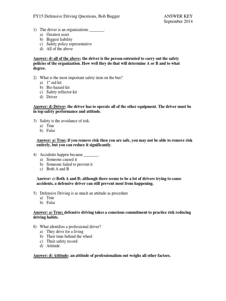 Defensive Driving Test Answer Key PDF Vehicles Headlamp