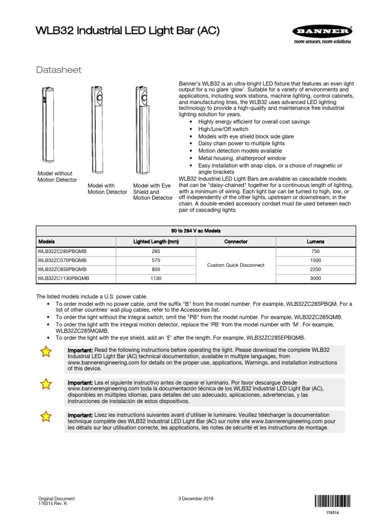 WLB32 Industrial LED Light Bar (AC) Datasheet Download Free PDF