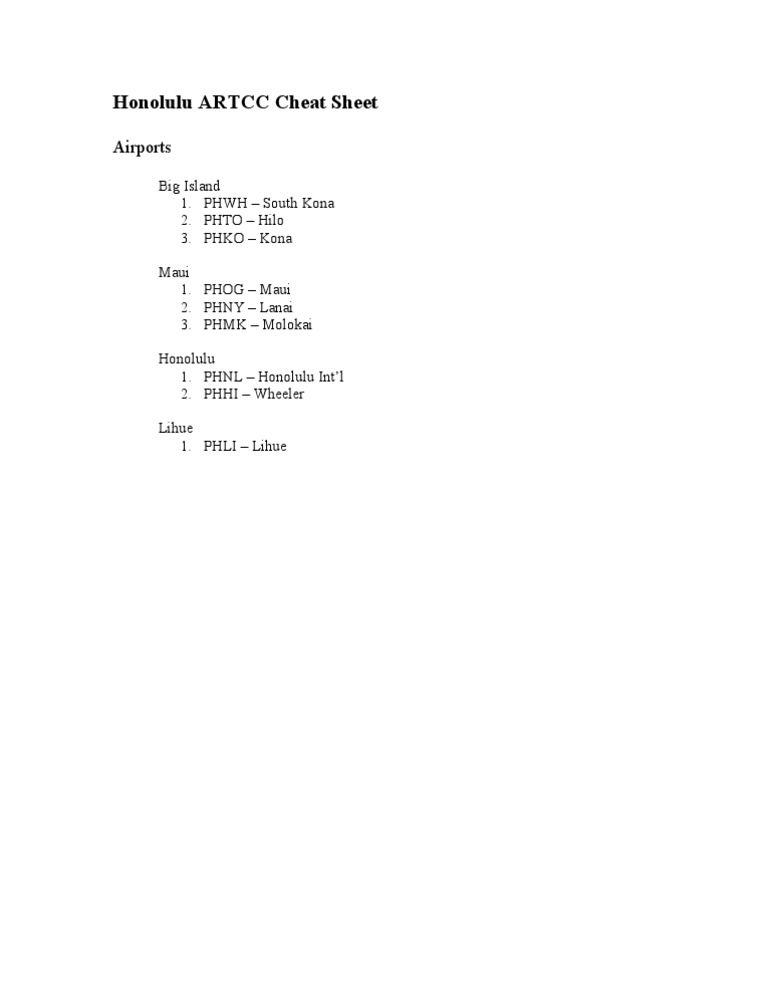 Honolulu ARTCC Airport Codes Guide | PDF | Social Science