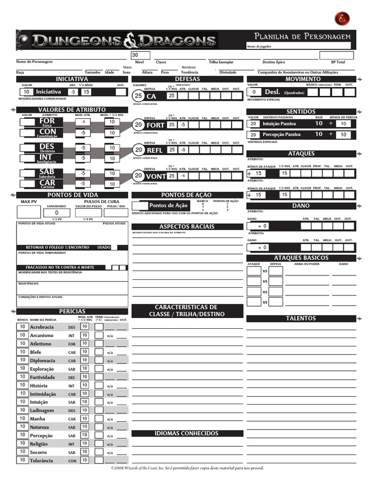 Ficha de D&amp;D 4E Editável by Jhan | PDF
