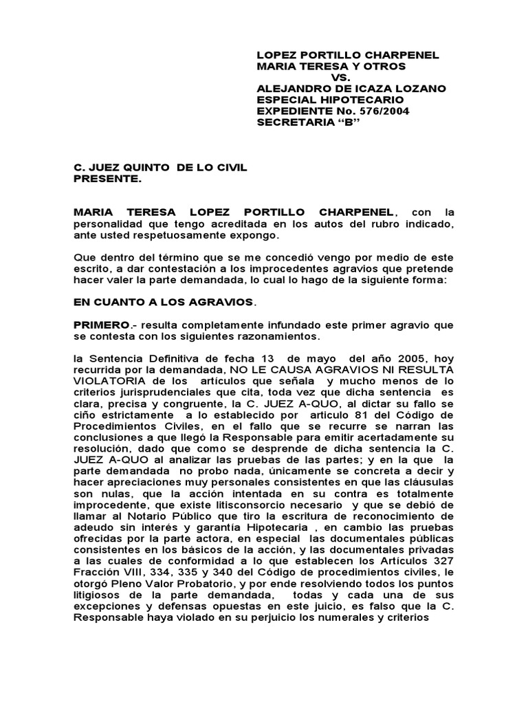Contest Agravios | PDF | Sentencia (ley) | Conceptos legales