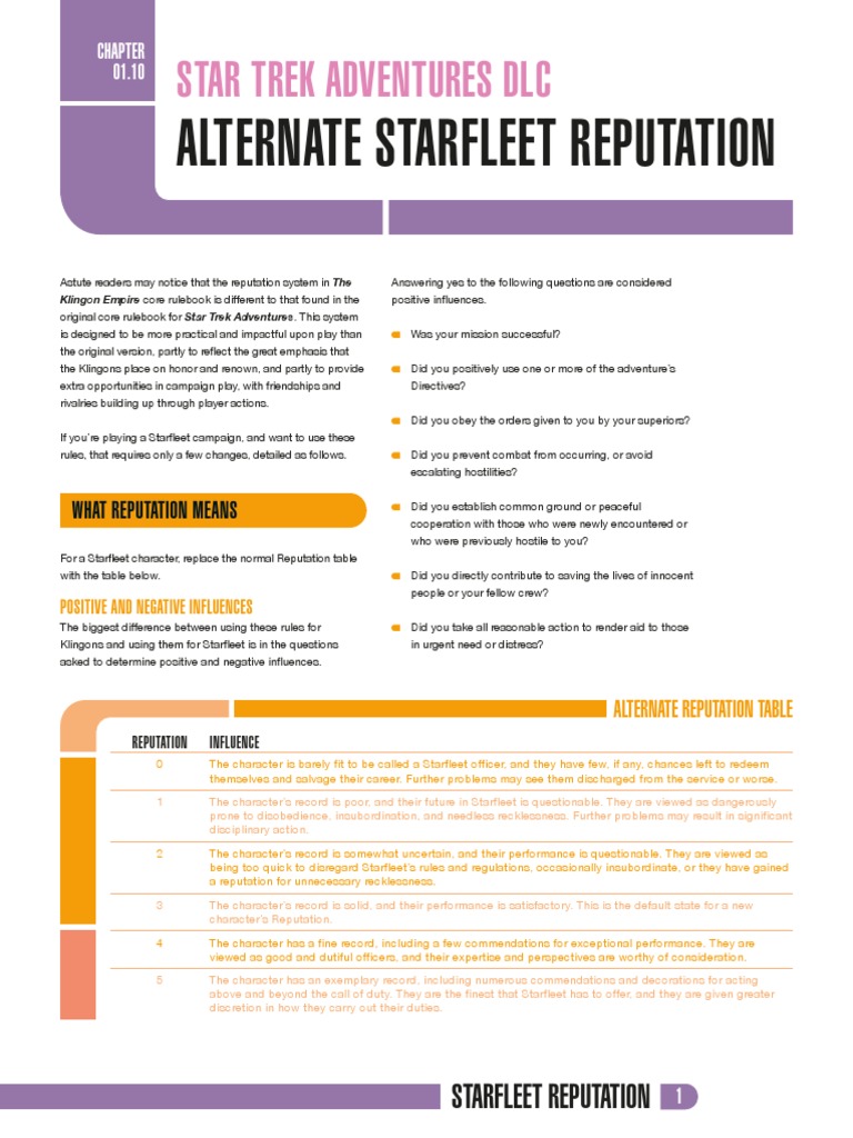 Starfleet Reputation System Overview | PDF | Commander | Starfleet