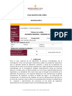 Plan Analítico Del Curso: Investigación Ii