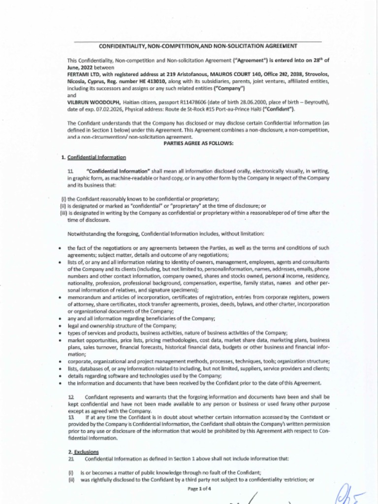 Nda 28.06.22 Vilbrun Woodolph Fertami LTD Countersigned | PDF