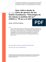 Arias, Silvina Andrea (2016) - Un Analisis Critico Desde La Perspectiva de Genero de Los Textos Freudianos "Psicologia de Las Masas y A (... )