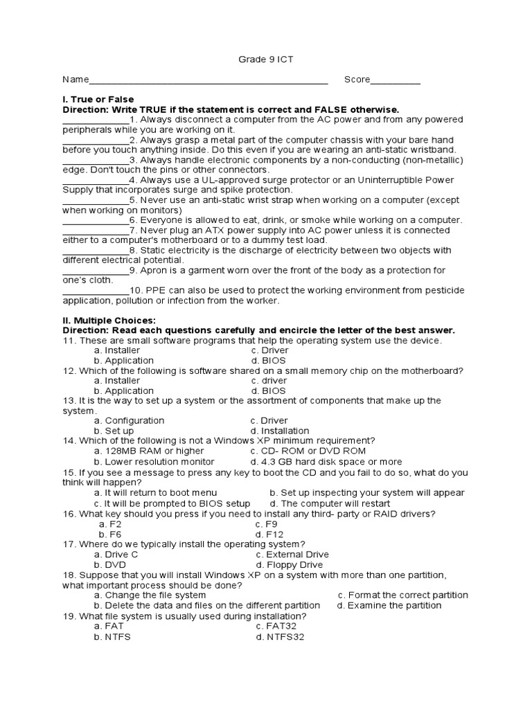 Grade 9 ICT Safety and Procedures | PDF | Booting | Computer Network