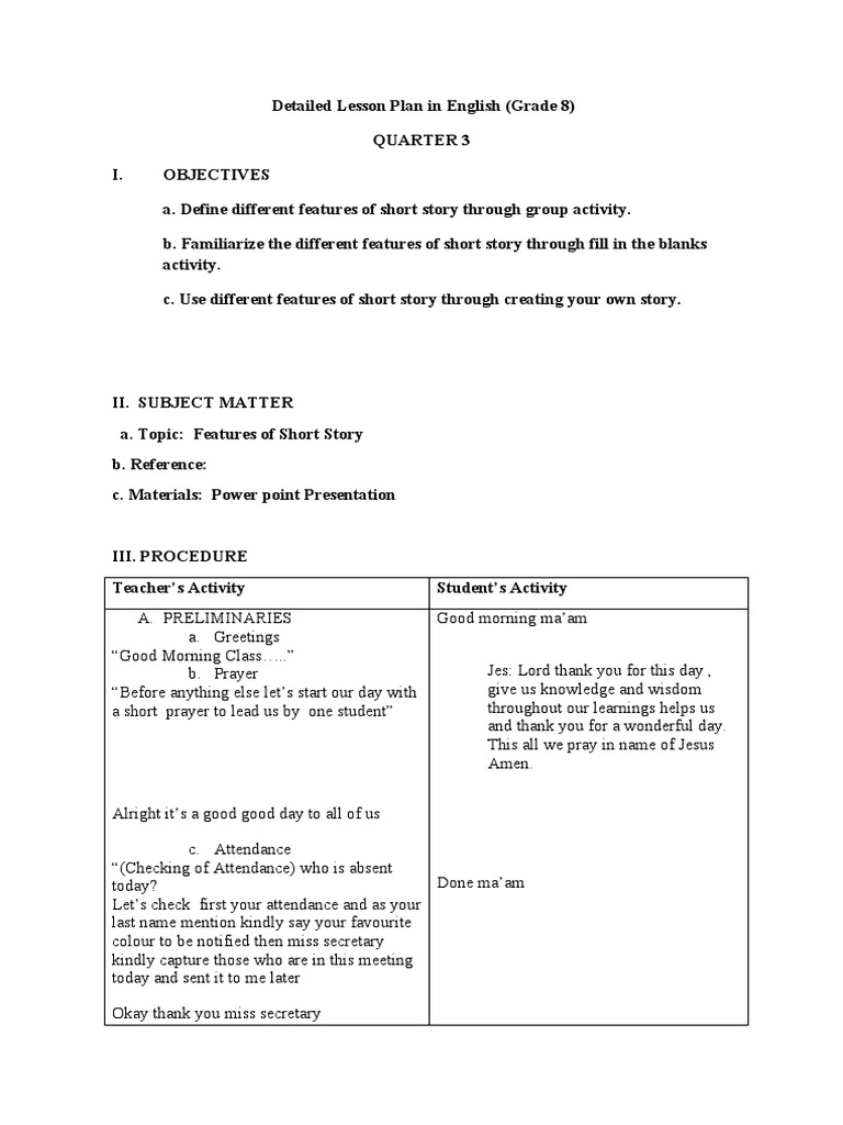 Main Features Of Short Story