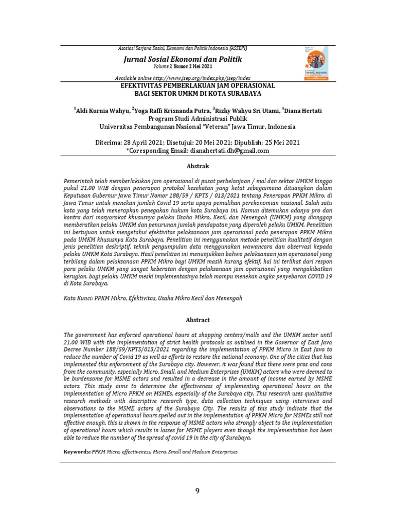Efektivitas Pemberlakukan Jam Operasional Bagi Sektor Umkm PDF