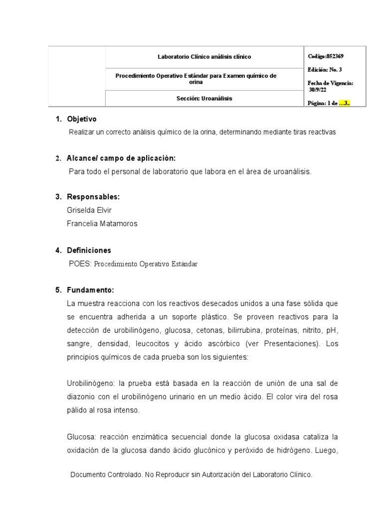 Formato POES Uroanalisis Quimico | PDF | Química | Ciencias fisicas