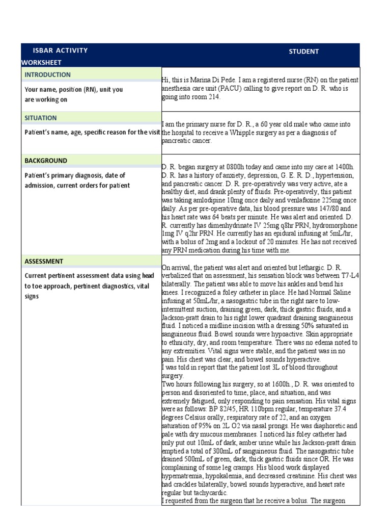 ISBAR Handover Example for Nursing | PDF | Clinical Medicine | Medical ...