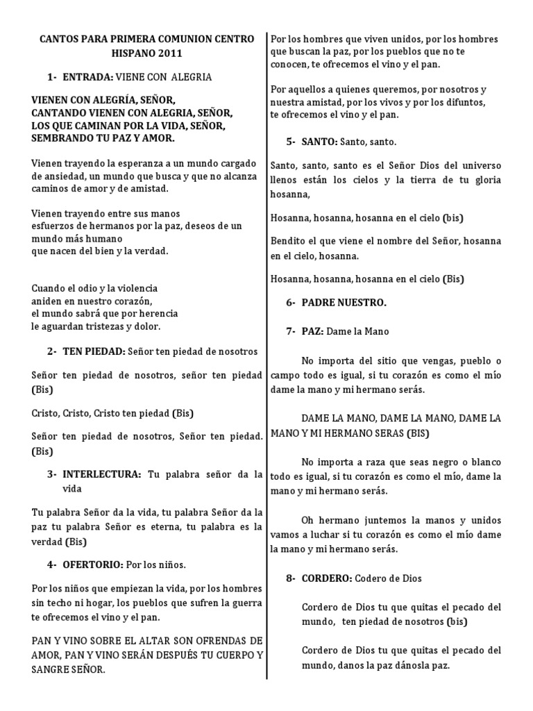 Cantos para Primera Comunion Centro Hispano 2011 PDF