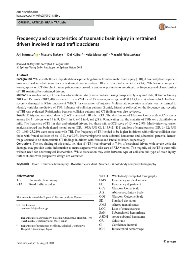 Frequency and characteristics of traumatic brain injury in restrained