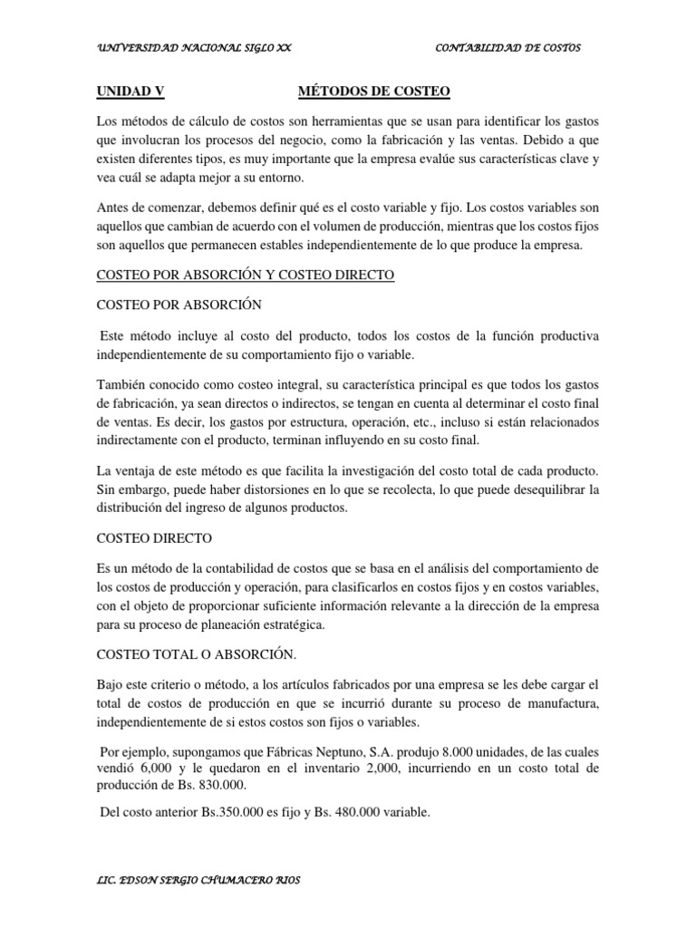 Métodos de Costeo en Contabilidad | PDF | Costo | Inventario