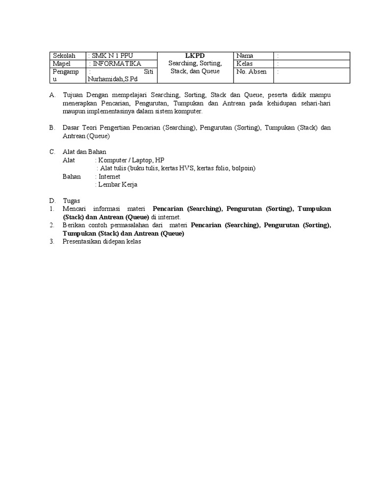 LKPD Mapel Informatika 1 | PDF