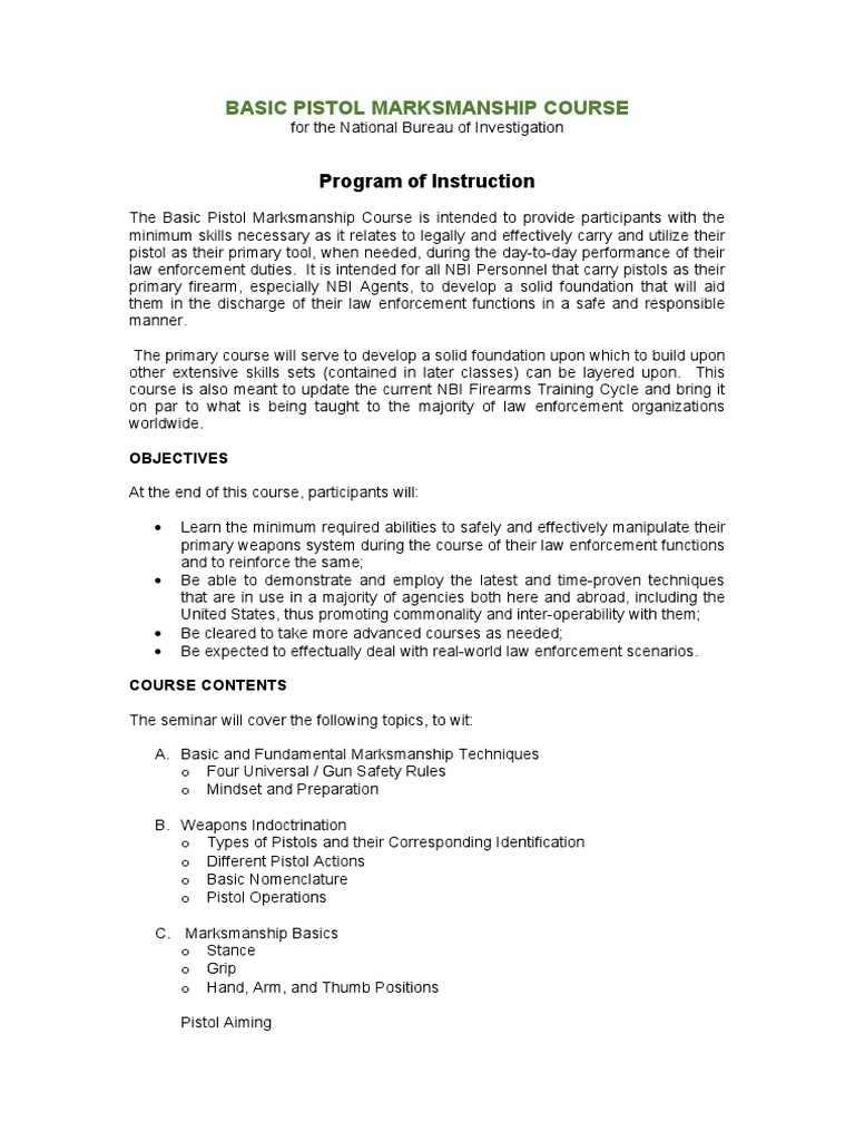 Basic Pistol Marksmanship Course Poi | Download Free PDF | Pistol ...