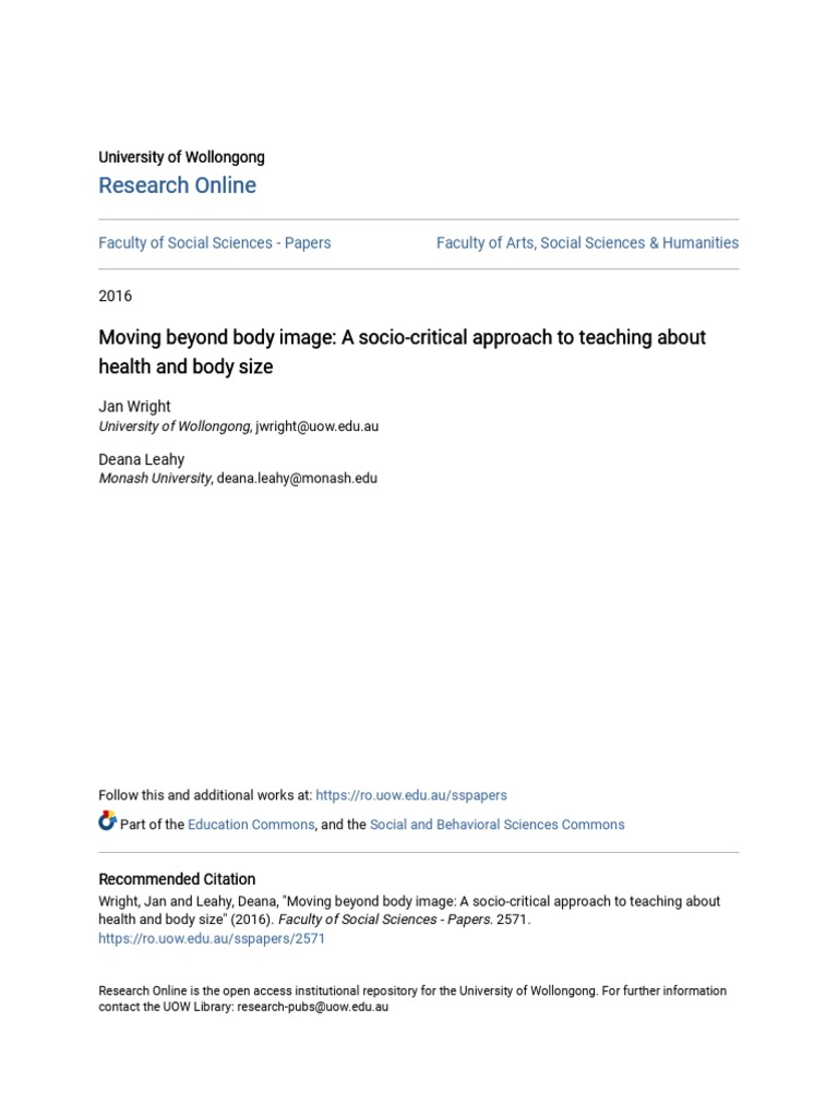 Socio-Critical Teaching on Body Size | PDF | Body Image | Eating Disorder