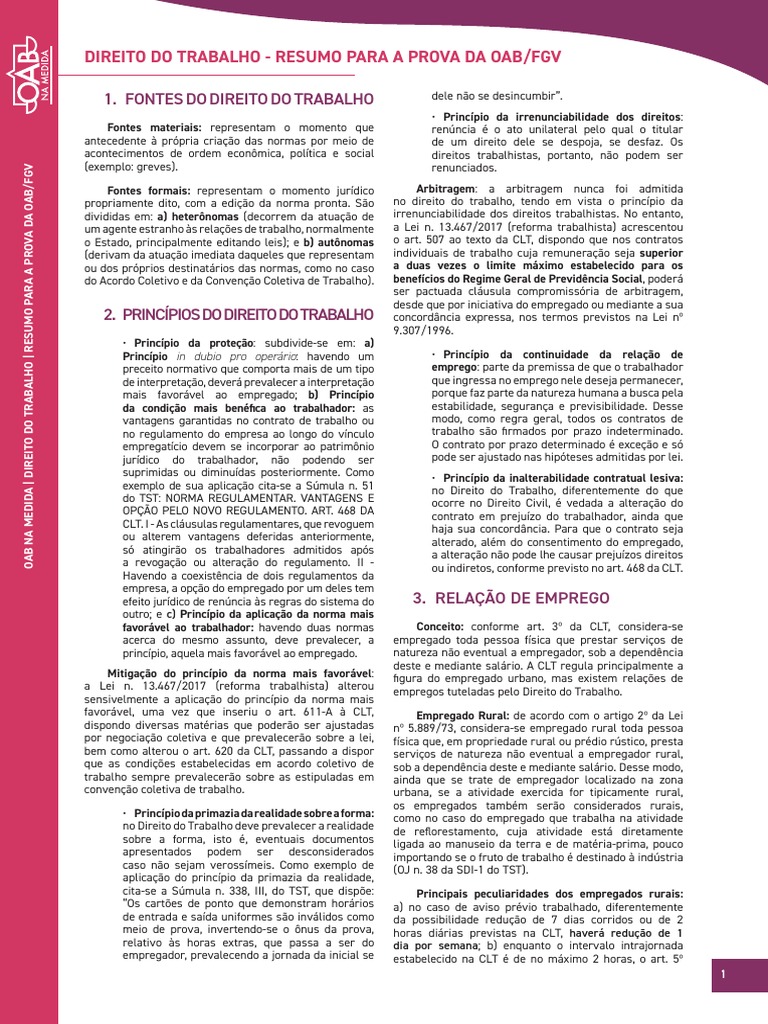 Resumo Direito Trabalho | PDF | Terceirização | Lei Trabalhista
