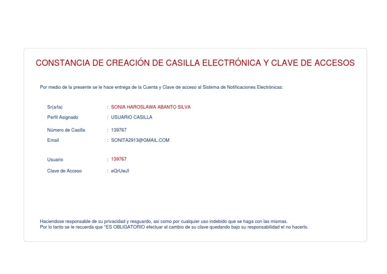 Constancia de Casilla Electrónica y Clave | PDF