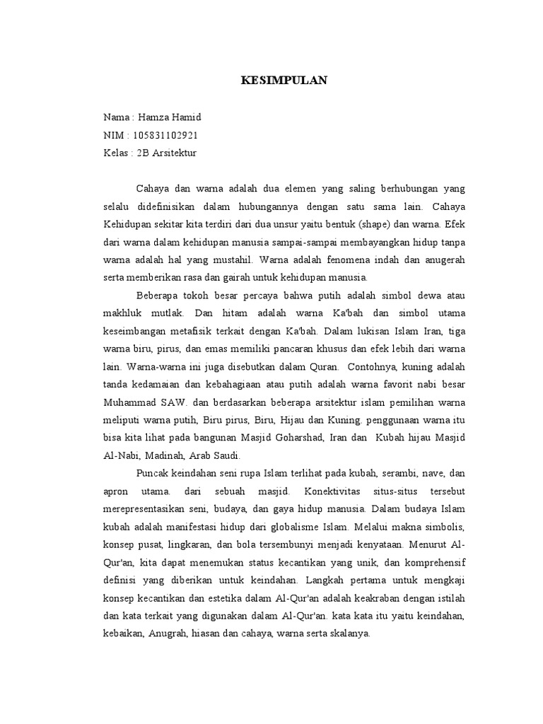 Kesimpulan jurnal a study on the concepts and themes of color and light