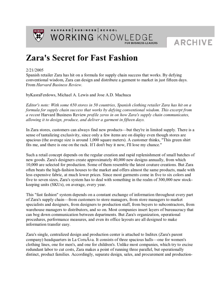 Zara Fast Fashion Case Study Harvard 
