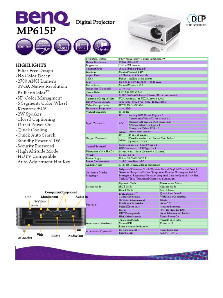 MANUAL - Projetor Benq - MP615 P | PDF