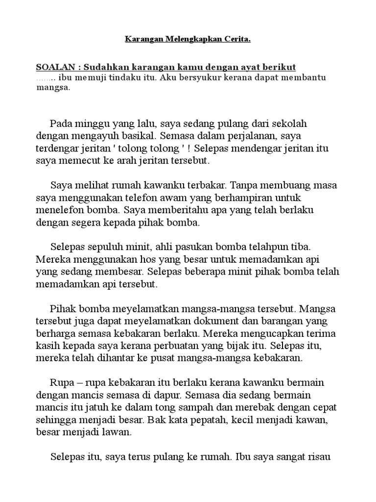 Karangan Melengkapkan Cerita Kebakaran | PDF