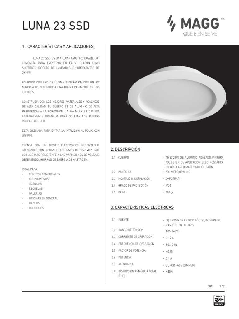 Ficha Tecnica Luminaria Magg PDF Diodo emisor de luz Ingeniería de Edificación