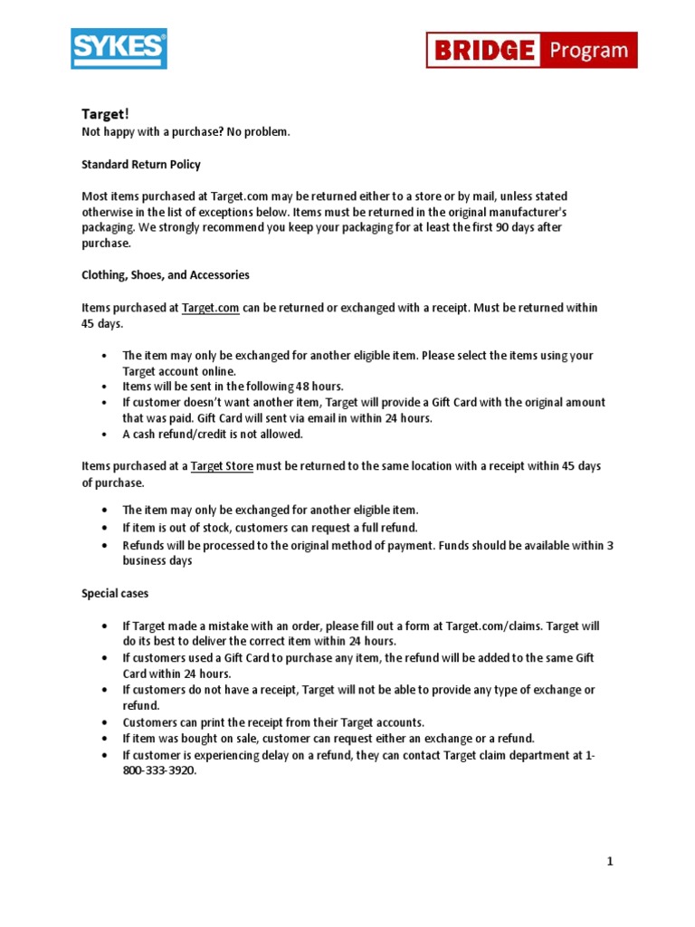 Target Return Policy Guide 45 Days for Clothing Returns PDF